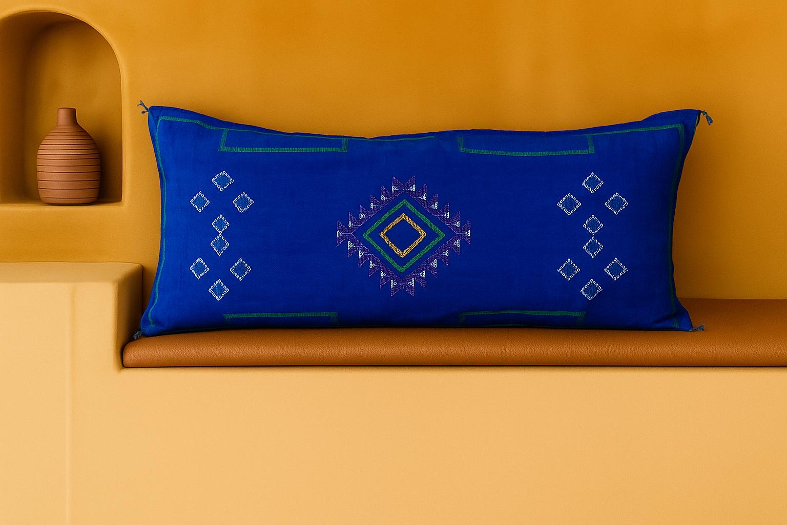 Cojín de Sabra Azul   – Hecho a Mano en Marruecos
