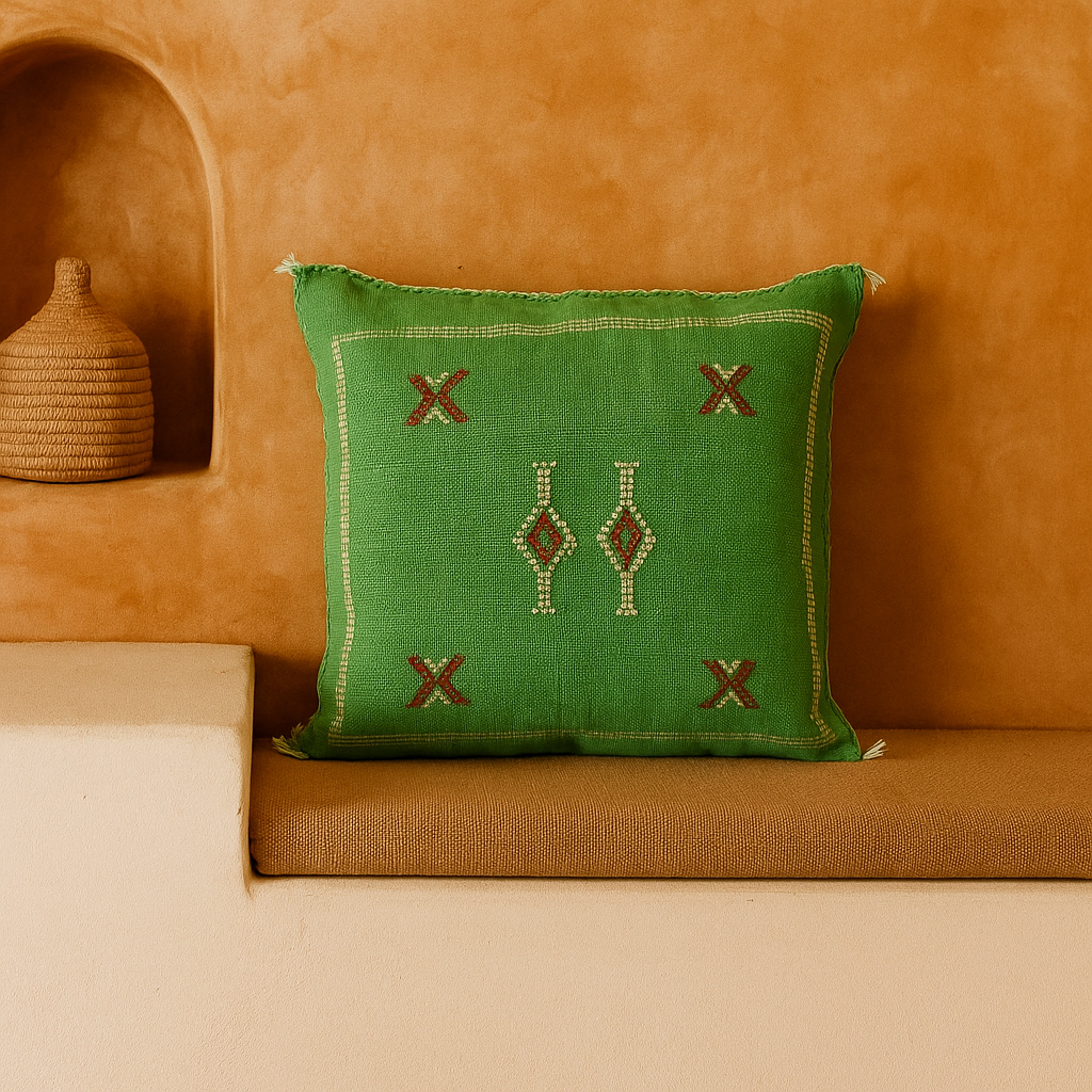 Cojín de Sabra Verde – Hecho a Mano en Marruecos