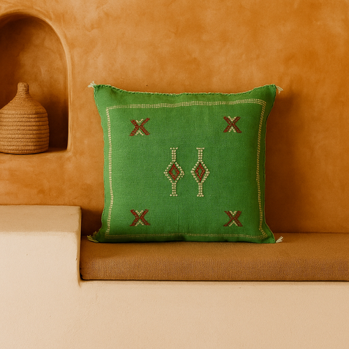 Cojín de Sabra Verde – Hecho a Mano en Marruecos
